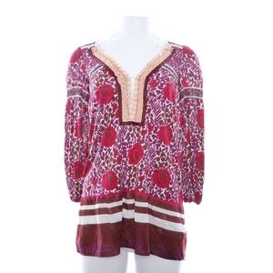 Free People Floral Faux Pearl Beaded Tunic Top XS